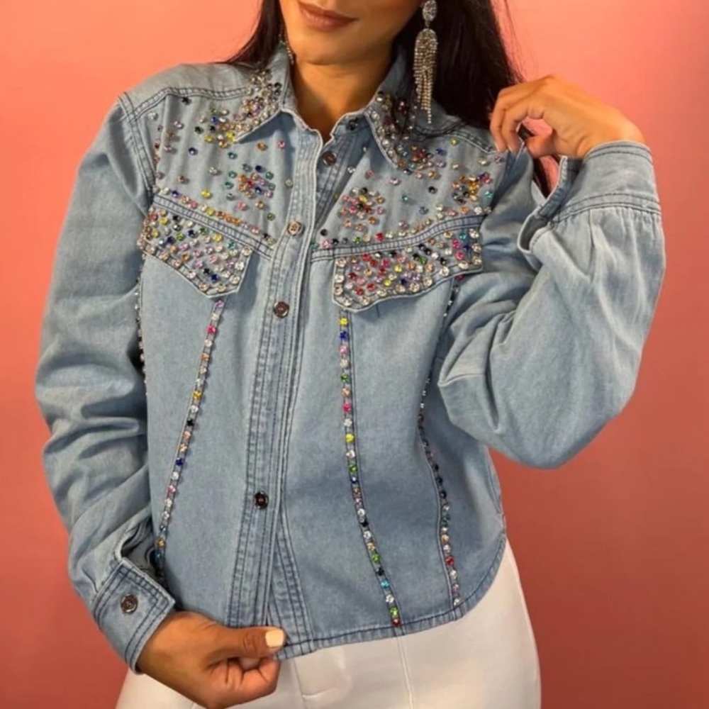 New Margaret Crystal Embellished Light Blue Top